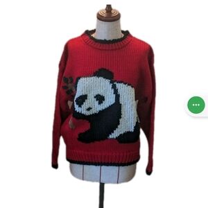 Vintage Evian II Medium Hand Knit Panda Bear Bamboo Outdoor Nature Lover Sweater